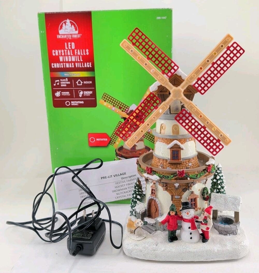 Enchanted Forest LED Crystal Falls Windmill Christmas Village Animated Musical
